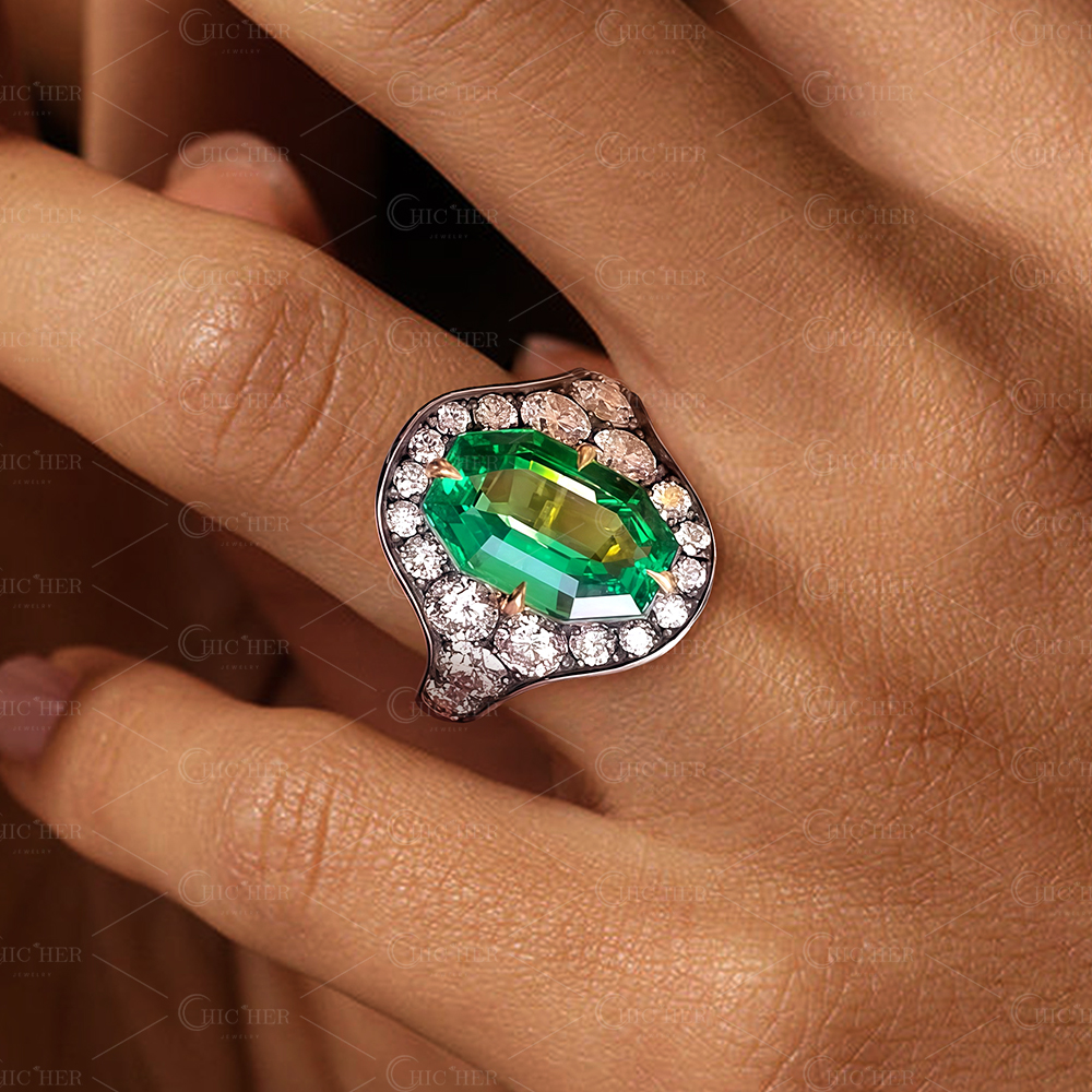 5ct Art Deco Design Octagon Cut Emerald Ring