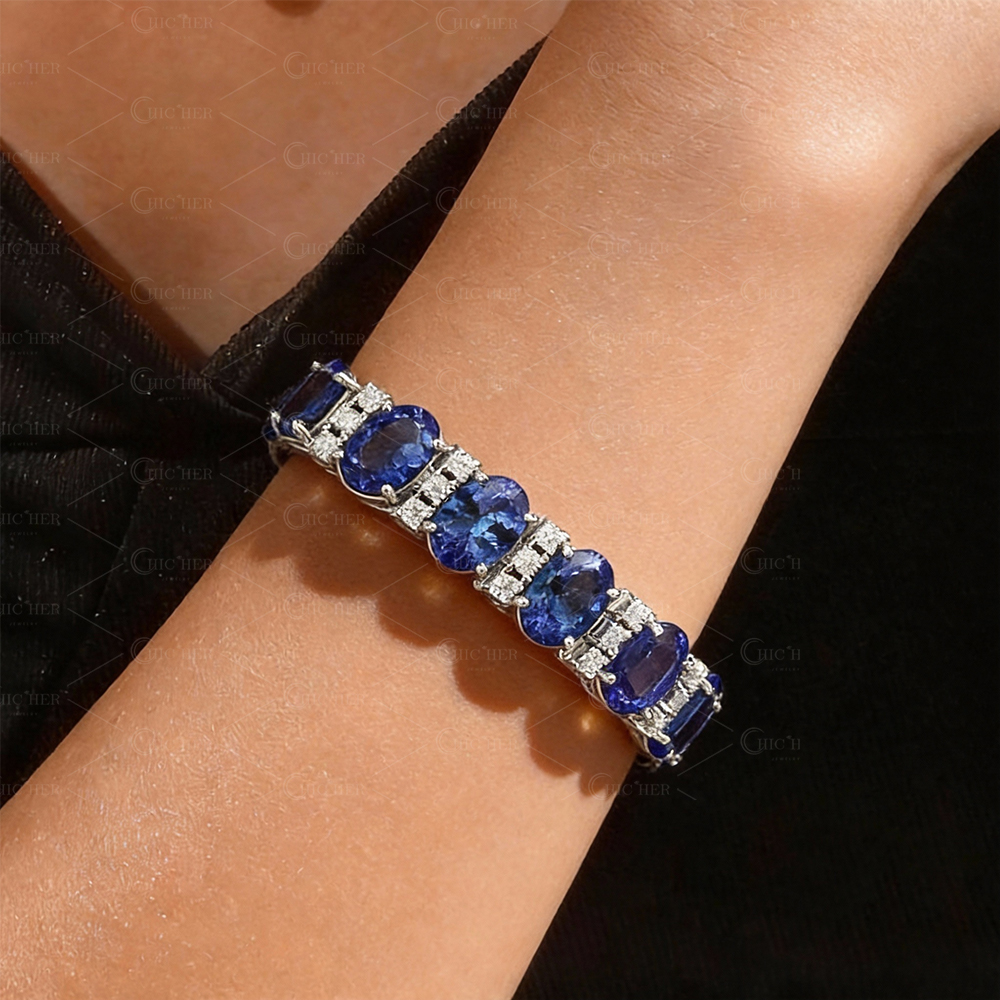 Oval Cut Two-tone Sapphire Bracelet