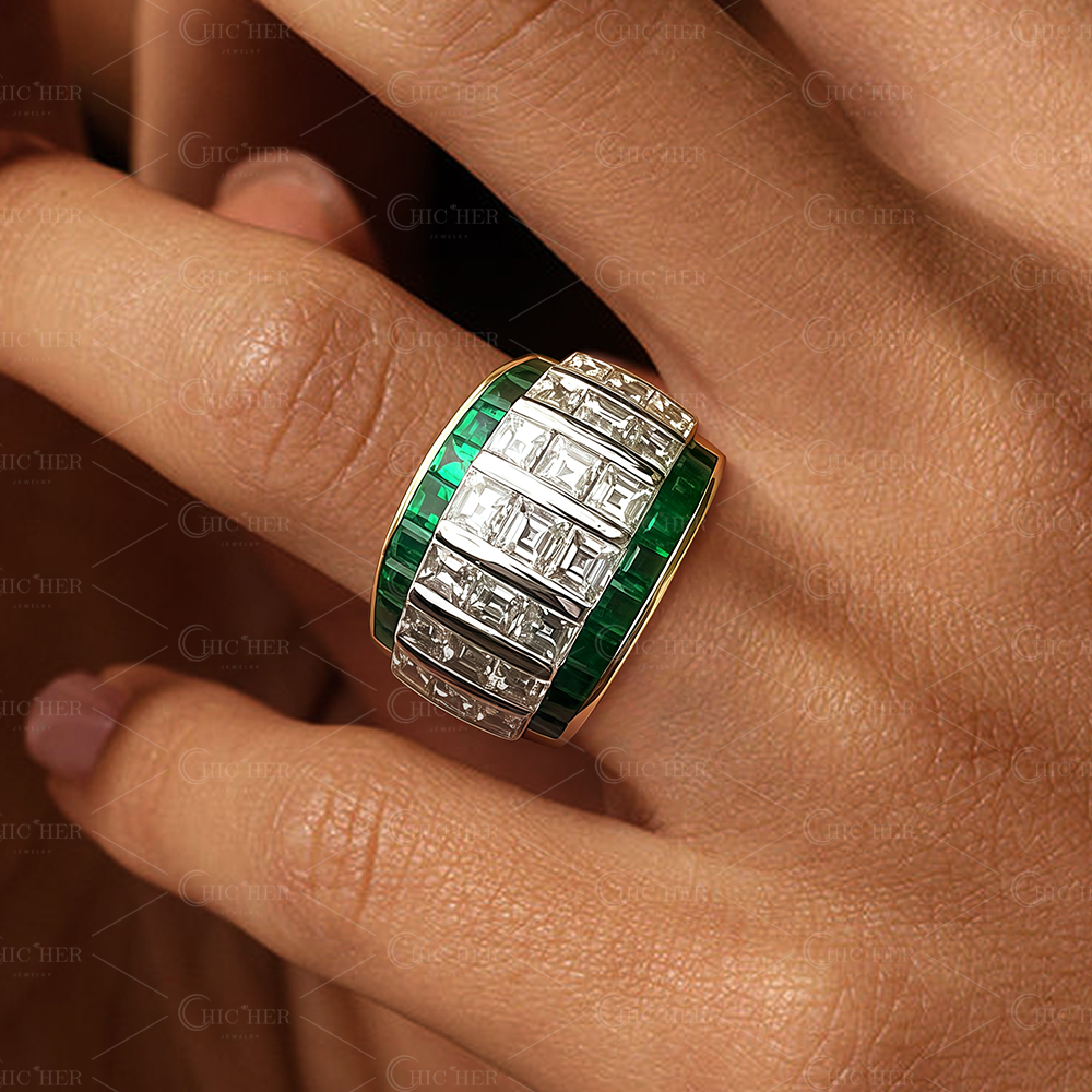 8.35ct Asscher Cut Emerald Sapphire Cocktail Ring