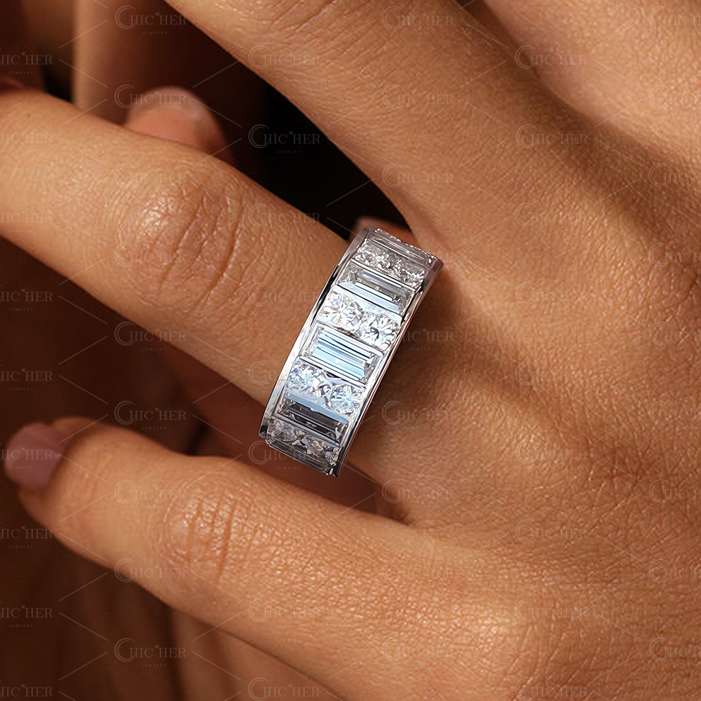 Unique 5.75ct Baguette Cut White Sapphire Eternity Ring