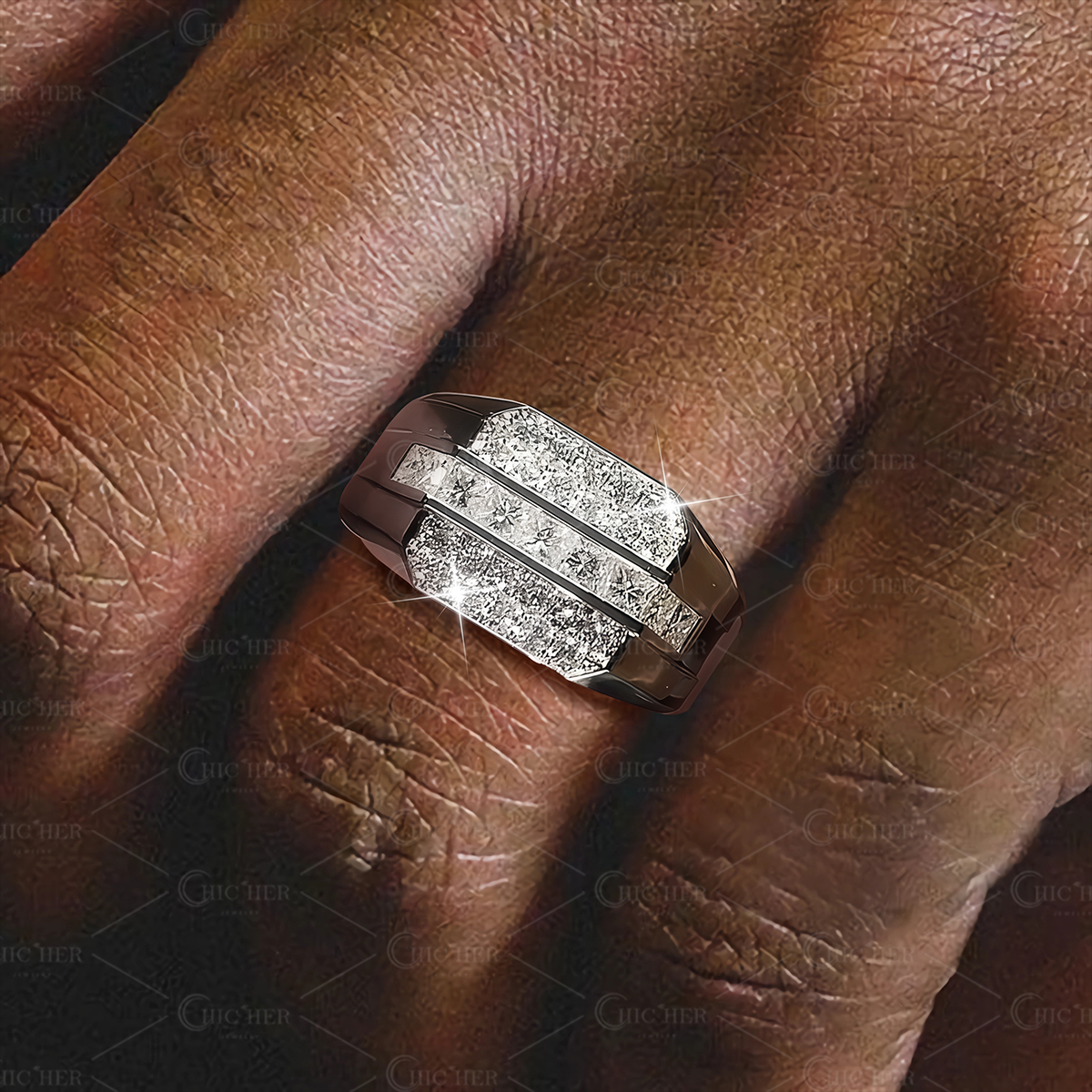 2.35ct Round Cut White Sapphire Men's Eternity Ring