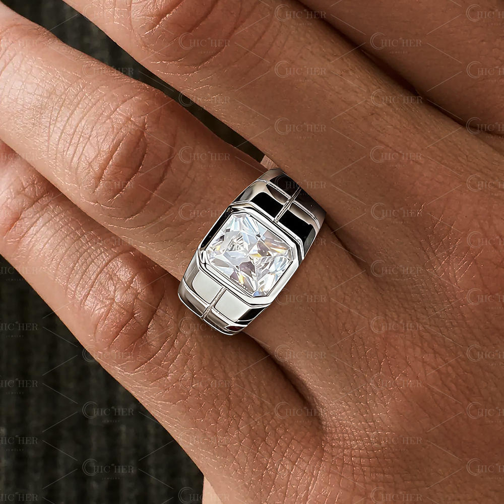 4ct Radiant Cut White Sapphire Men's Engagement Ring