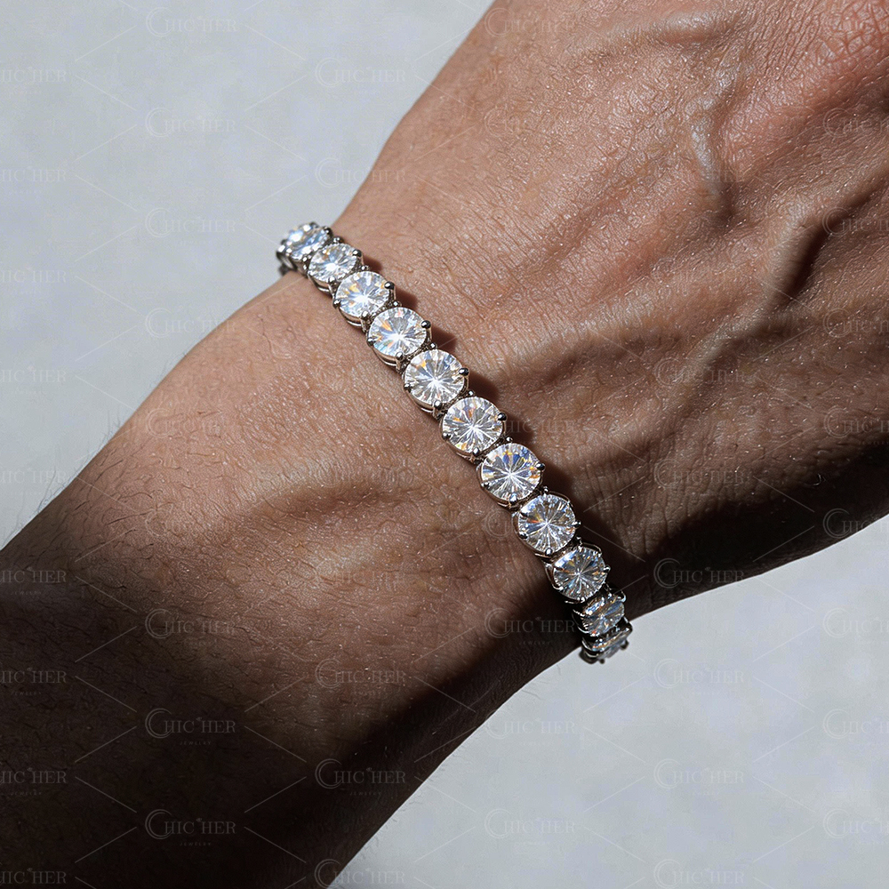 8MM Round Cut White Sapphire Men's Bracelet