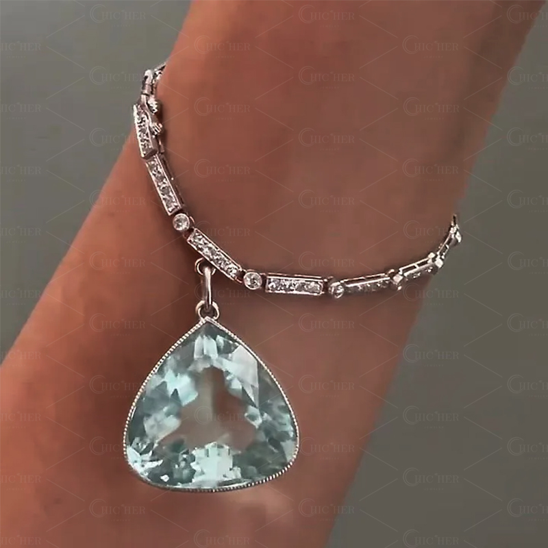 Pear Cut Aquamarine Sapphire Pendant Bracelet