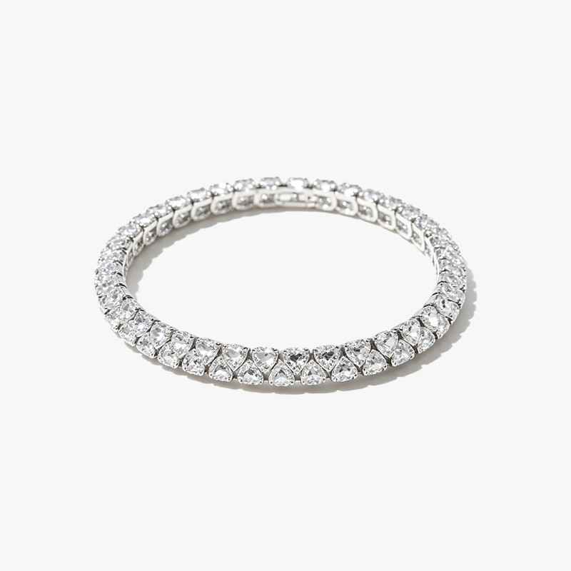 Double Heart Cut White Sapphire Men's Tennis Bracelet