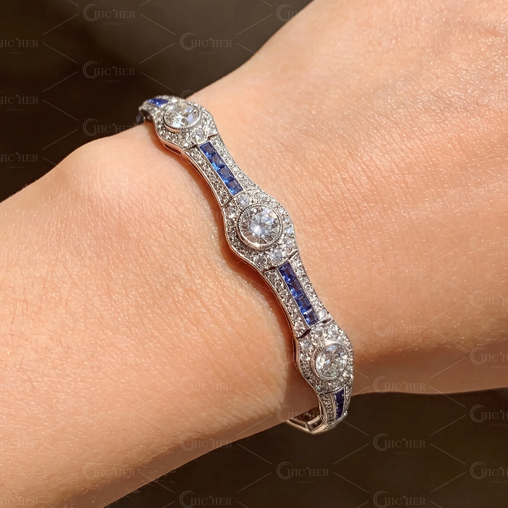 Art Deco Design Blue Sapphire Bracelet