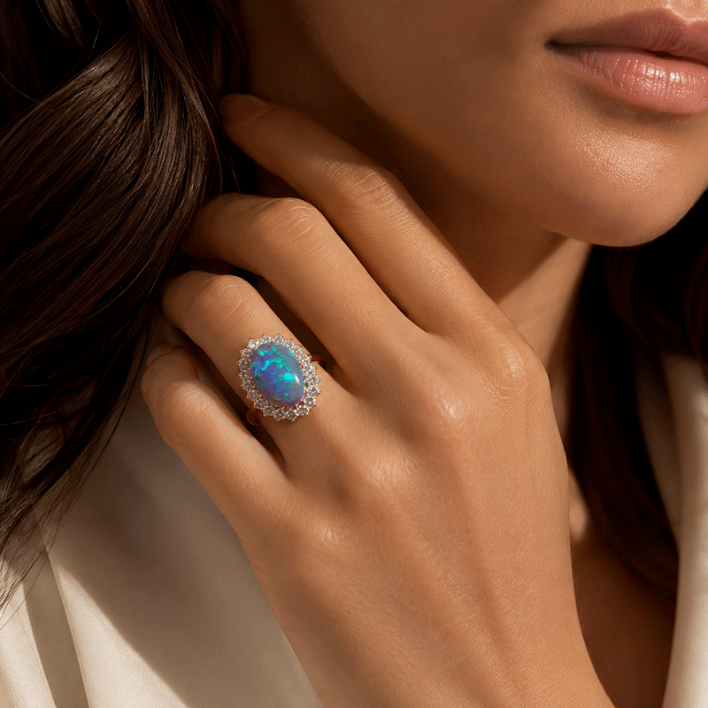 7ct Halo Oval Cut Black Opal Sapphire Engagement Ring