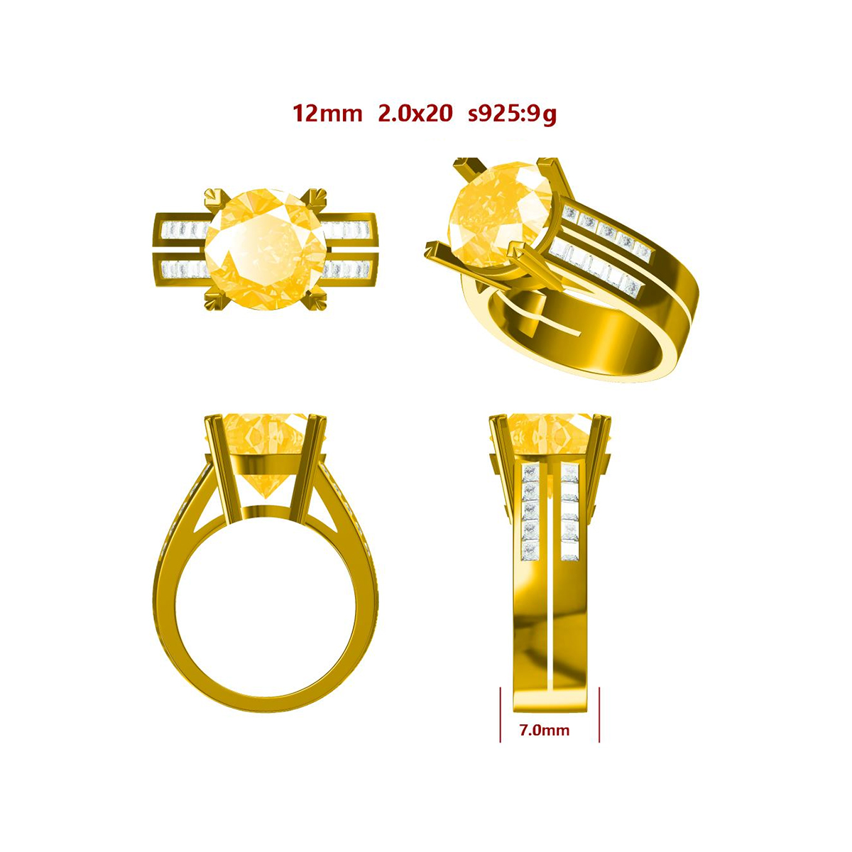 5ct Round Cut Yellow Sapphire Engagement Ring