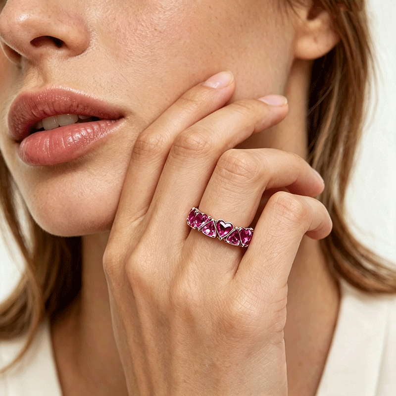 5.75ct Love Heart Cut Ruby Sapphire Eternity Band