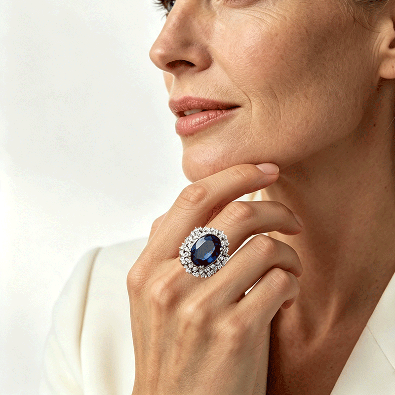 6.75ct Oval Cut Blue Sapphire Engagement Ring