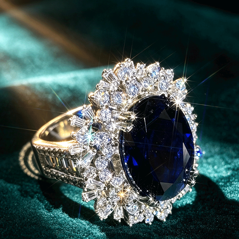 6.75ct Oval Cut Blue Sapphire Engagement Ring