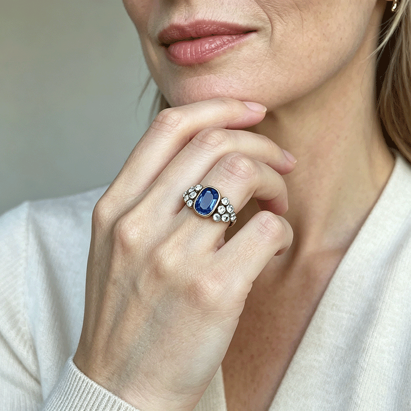 3ct Art Deco Cushion Cut Blue Sapphire Engagement Ring