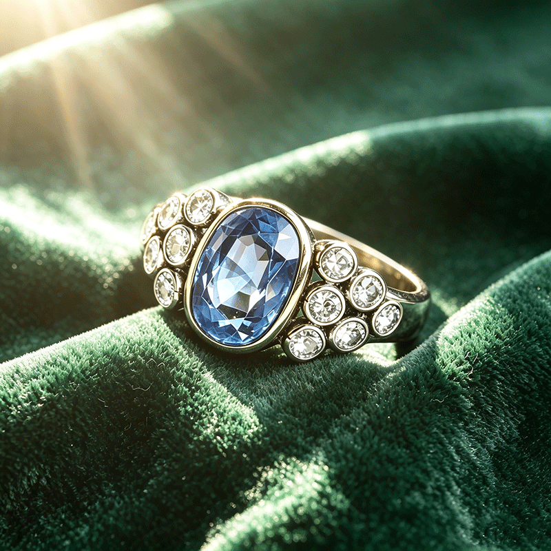 3ct Art Deco Cushion Cut Blue Sapphire Engagement Ring