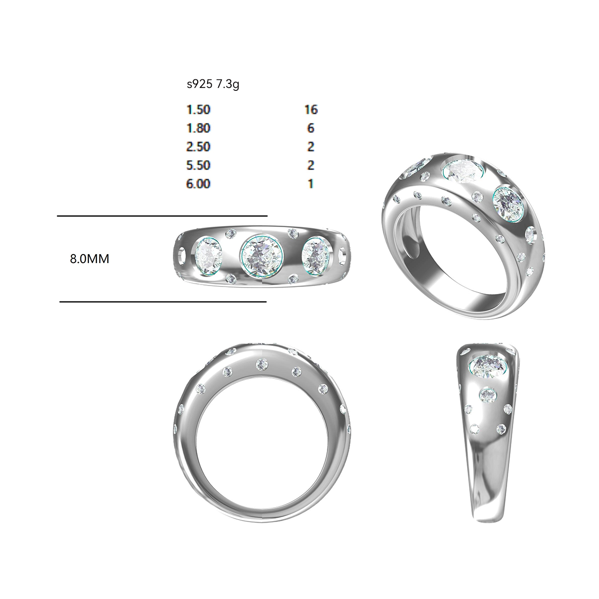 5.15ct Scattered Diamond Silver Ring