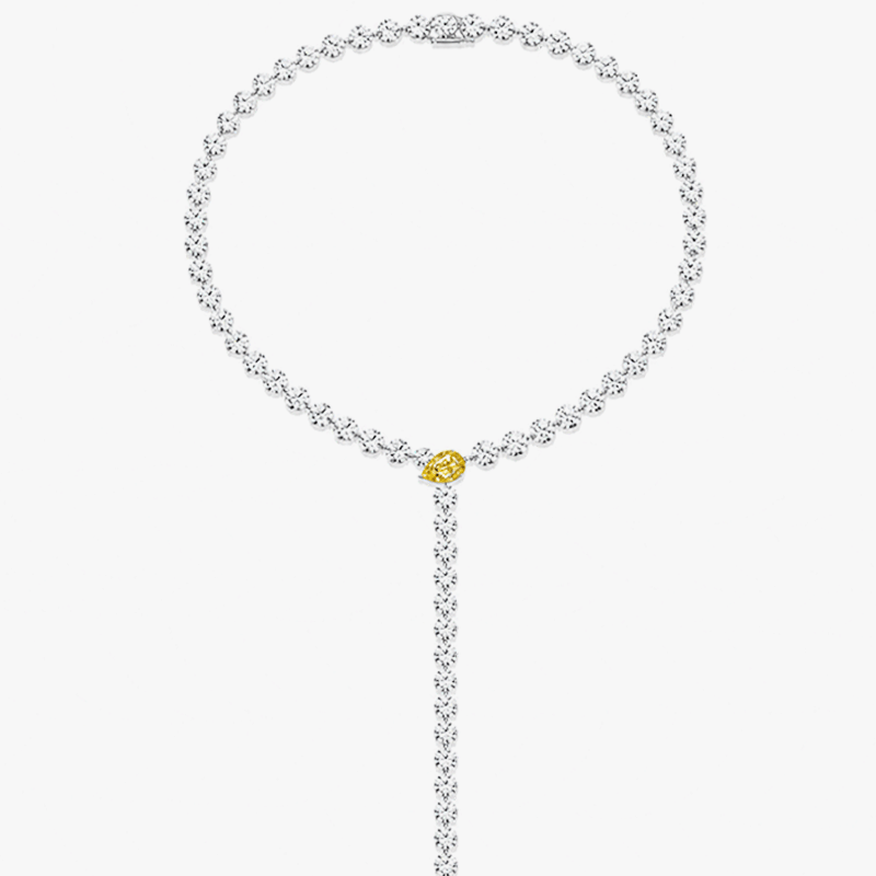 Fashion Pear Cut Yellow & Round Cut White Sapphire Statement Necklace
