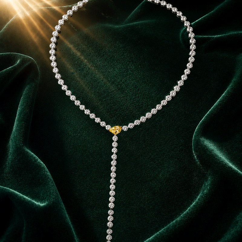 Fashion Pear Cut Yellow & Round Cut White Sapphire Statement Necklace