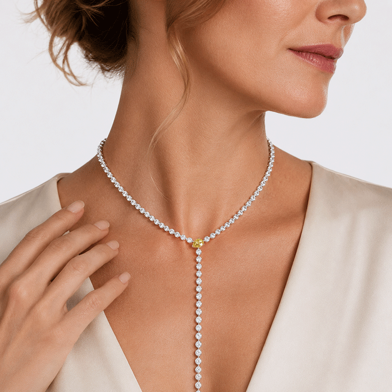 Fashion Pear Cut Yellow & Round Cut White Sapphire Statement Necklace