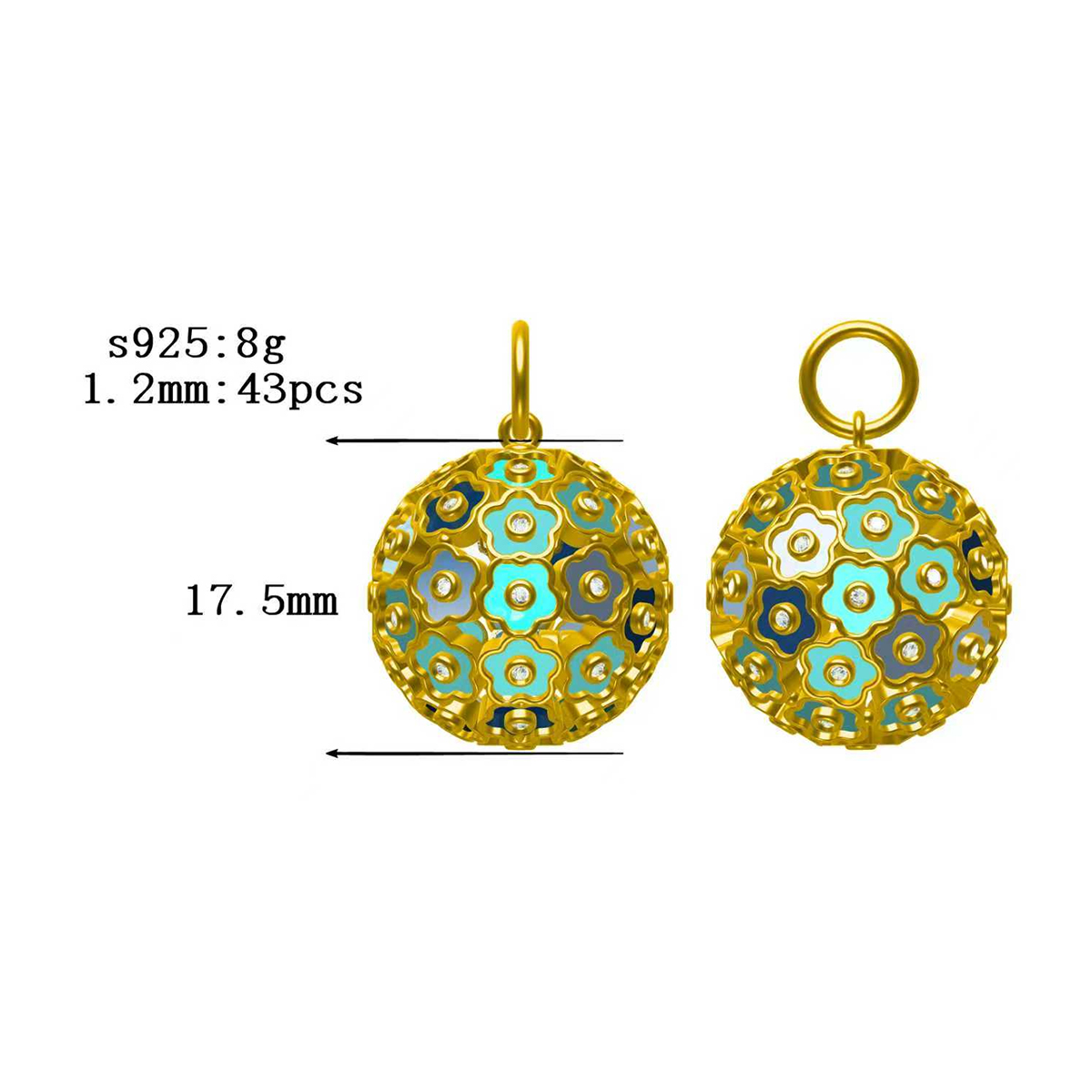 Flower Ball Design Round Cut White Sapphire Pendant Necklace