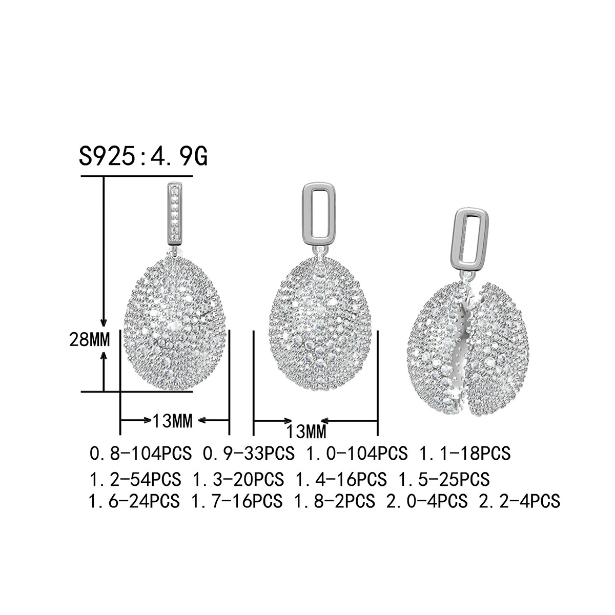 Pave Setting Round Cut White Sapphire Egg Pendant Necklace