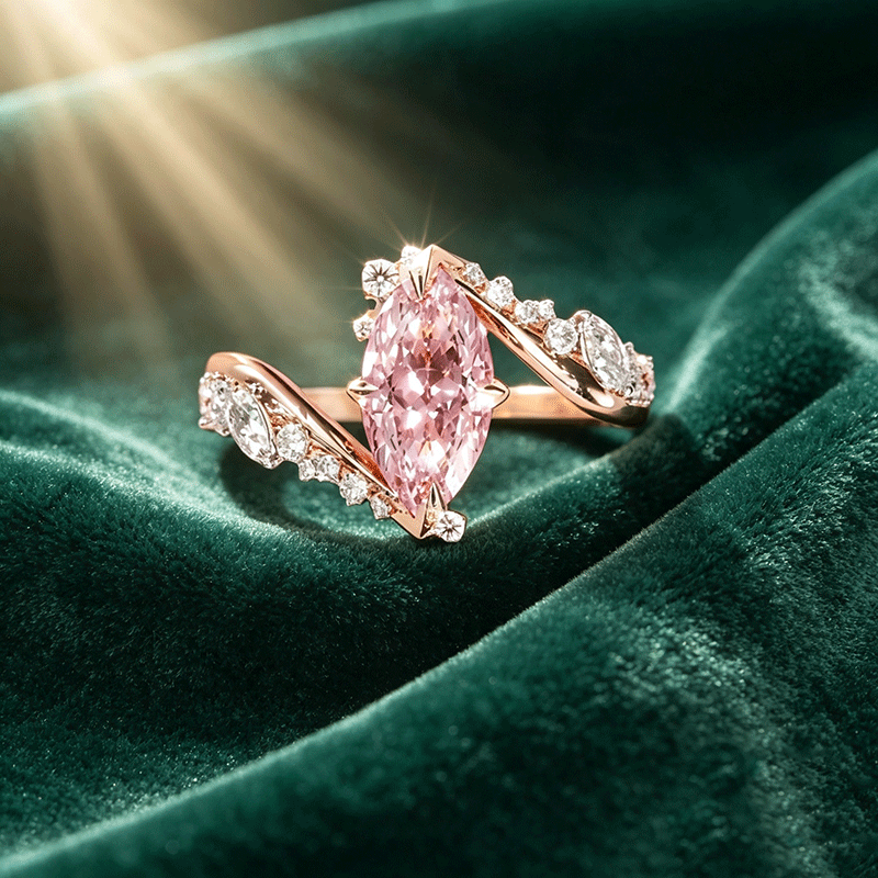 Bypass Design 3ct Marquise Cut Fancy Pink Sapphire Engagement Ring