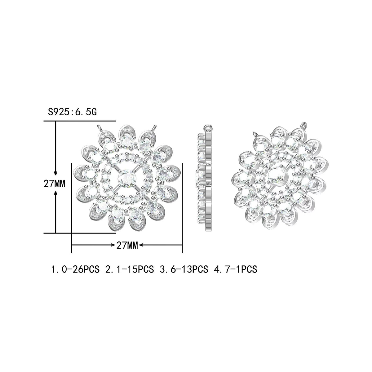 Sunflower Design Round Cut White Sapphire Pendant Necklace