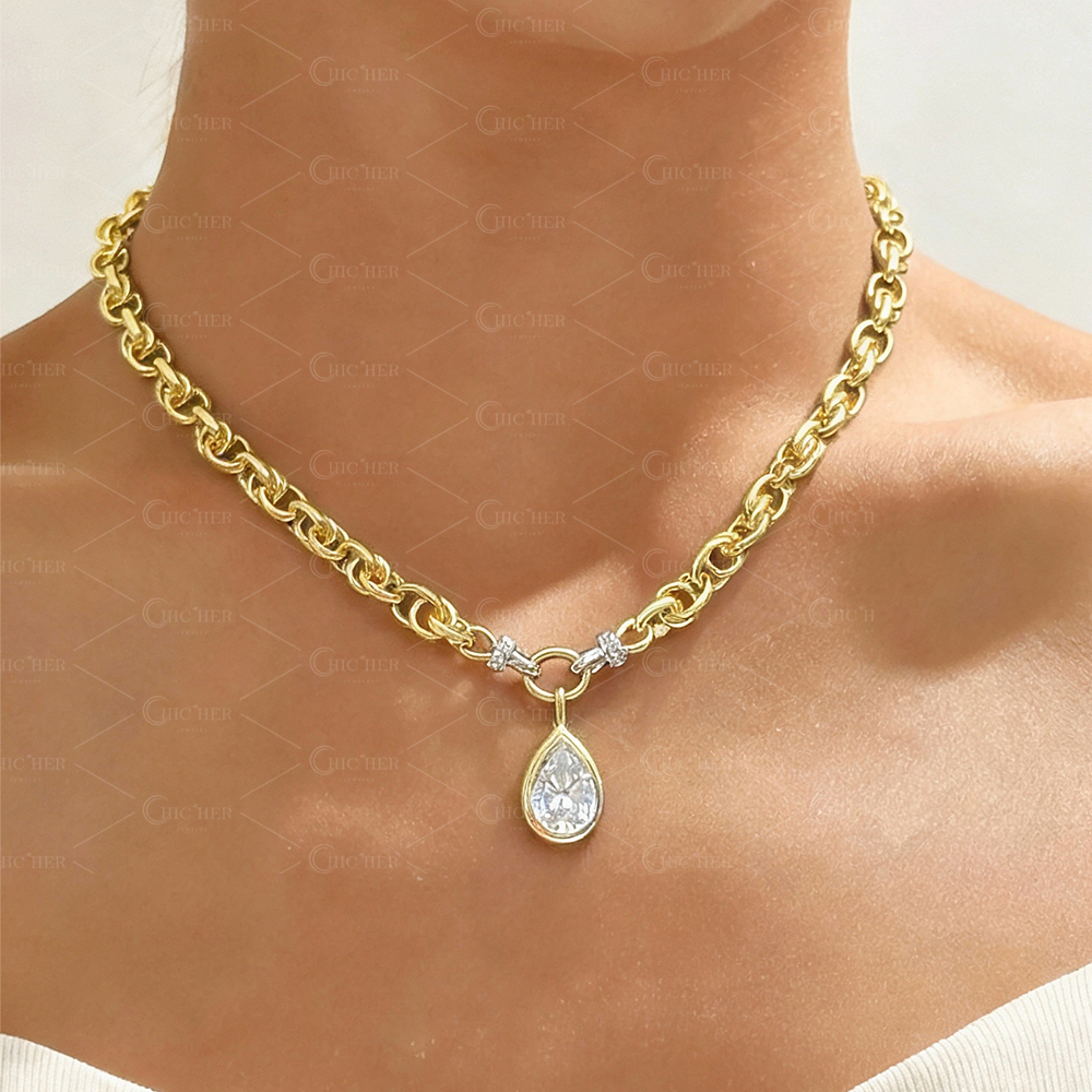 Vintage Pear Cut White Sapphire Pendant Necklace