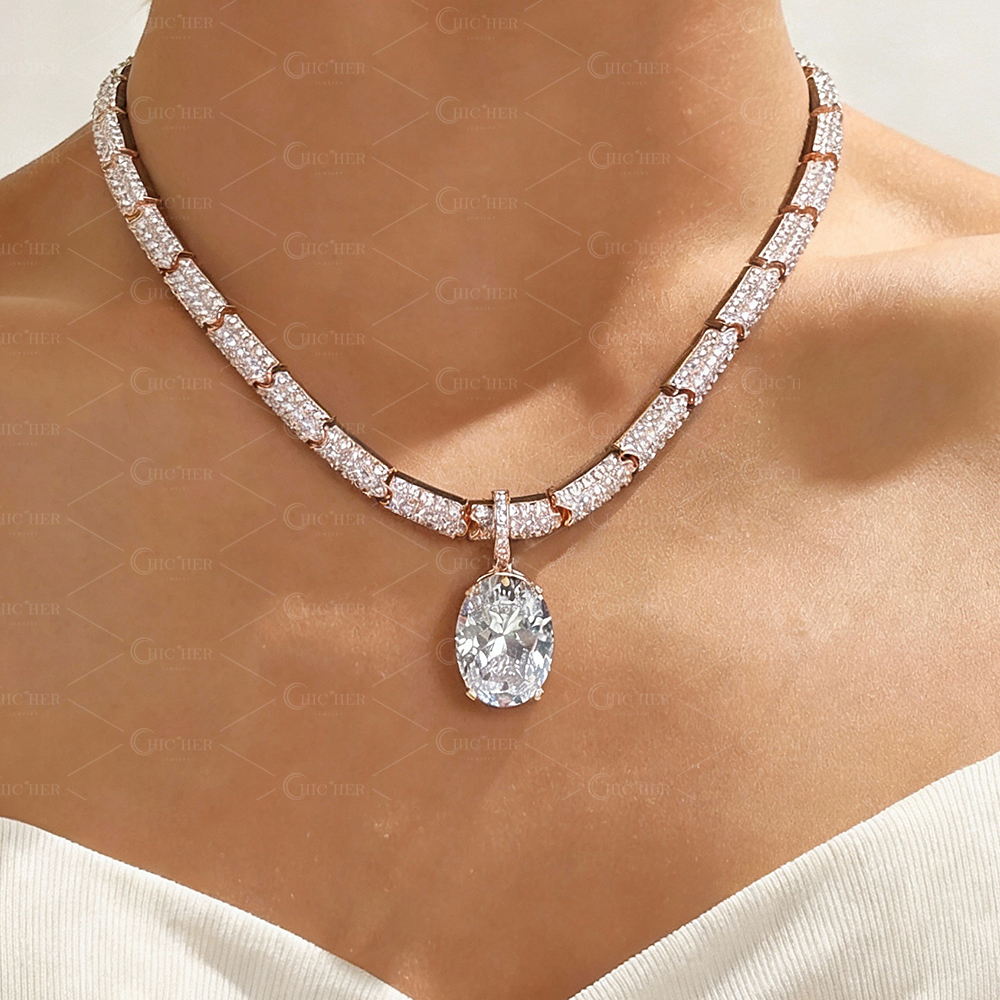 Luxury Oval Cut White Sapphire Choker Necklace