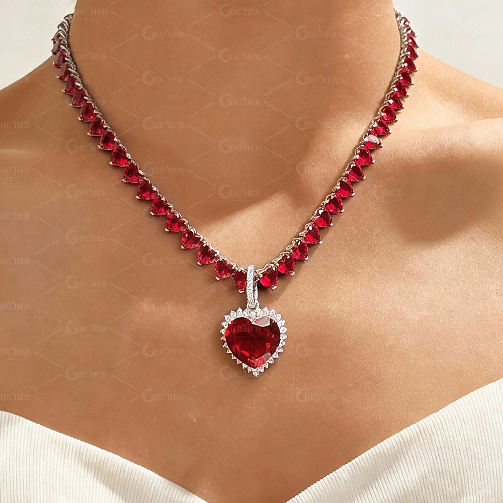 Heart Cut Ruby Sapphire Pendant Necklace