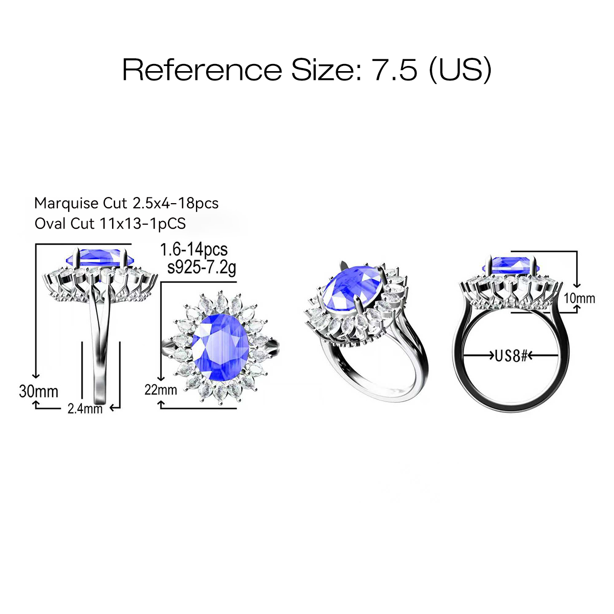 6ct Oval Cut Blue Sapphire Sunflower Engagement Ring