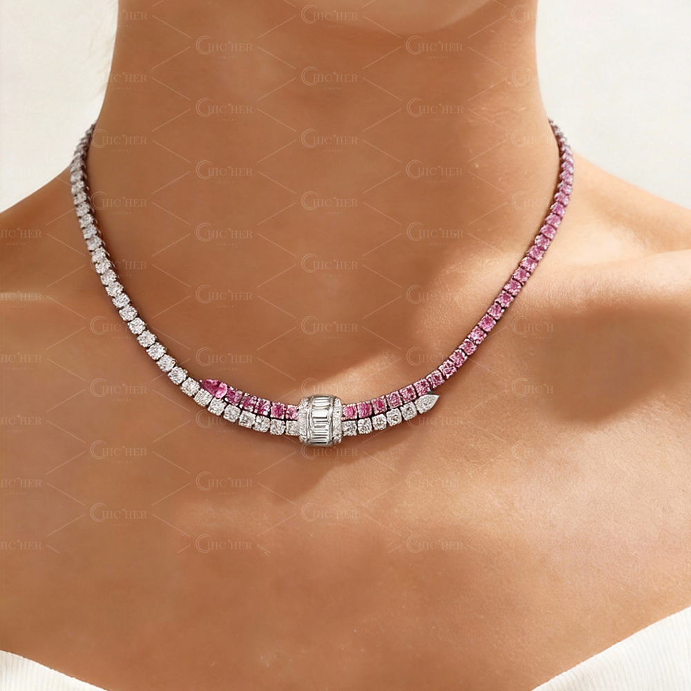 Color Block Unisex Necklace - Blue/Pink Option