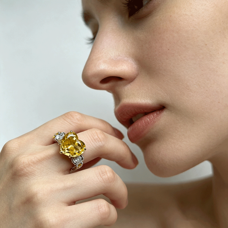 6ct Heart Cut Yellow Sapphire Full Diamond Ring