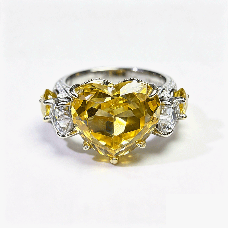 6ct Heart Cut Yellow Sapphire Full Diamond Ring