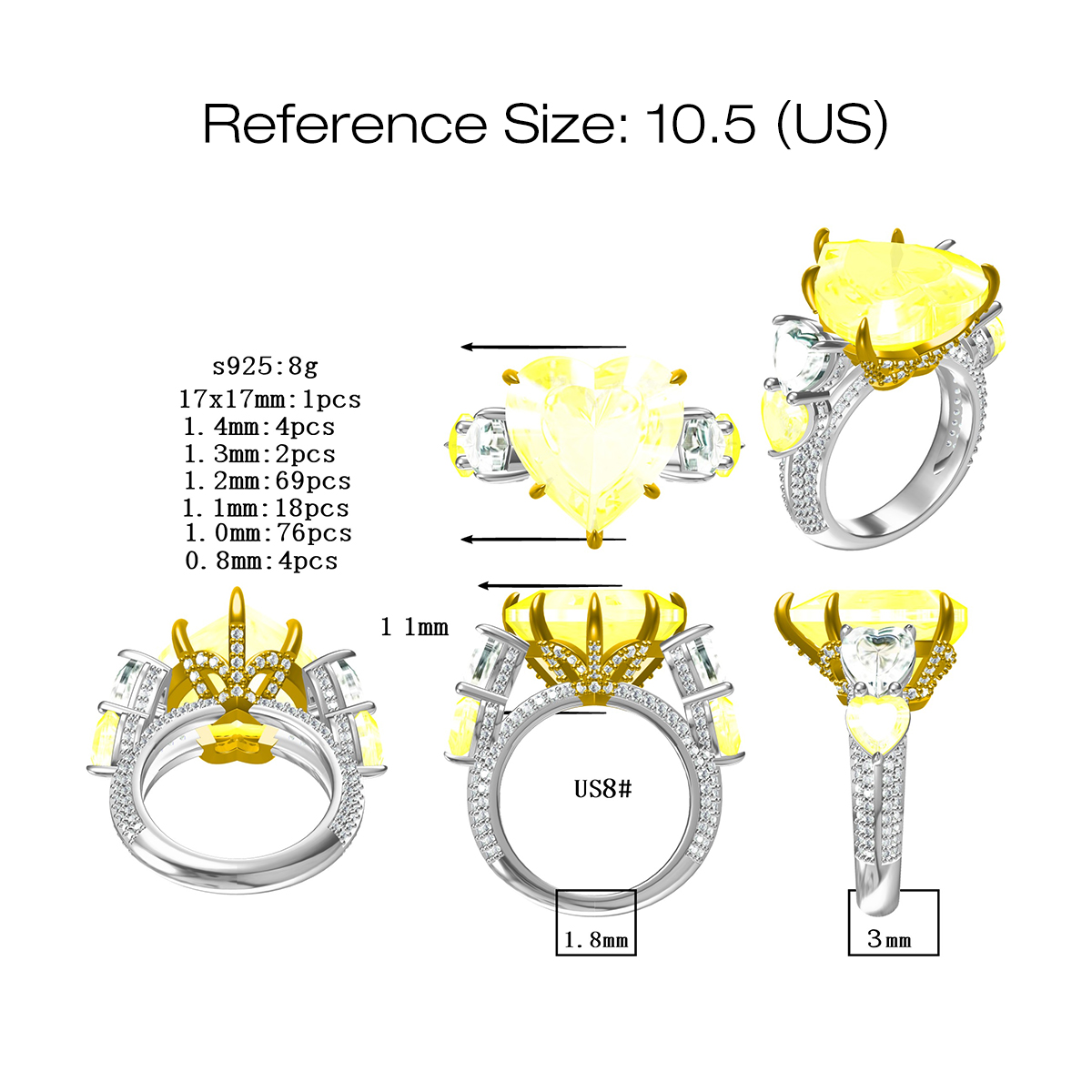 6ct Heart Cut Yellow Sapphire Full Diamond Ring