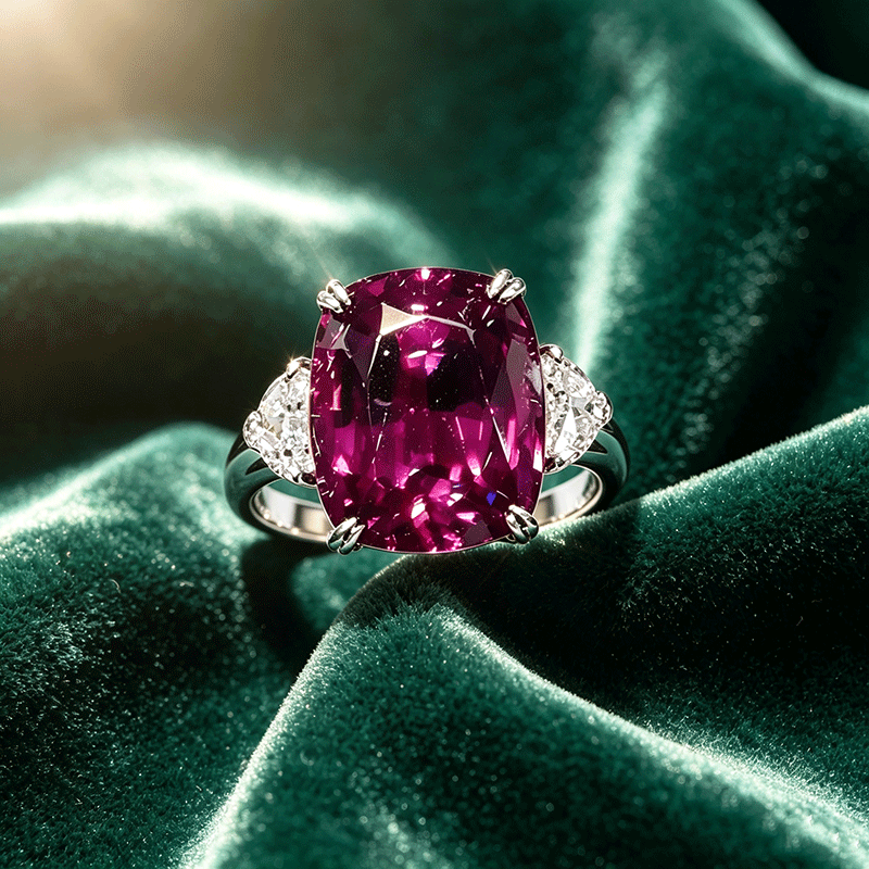 4ct Cushion Cut Ruby Sapphire Three Stone Ring