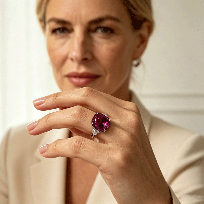 4ct Cushion Cut Ruby Sapphire Three Stone Ring