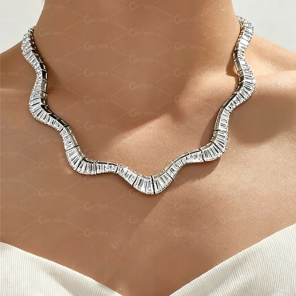 Emerald Cut White Sapphire Spaghetti Necklace