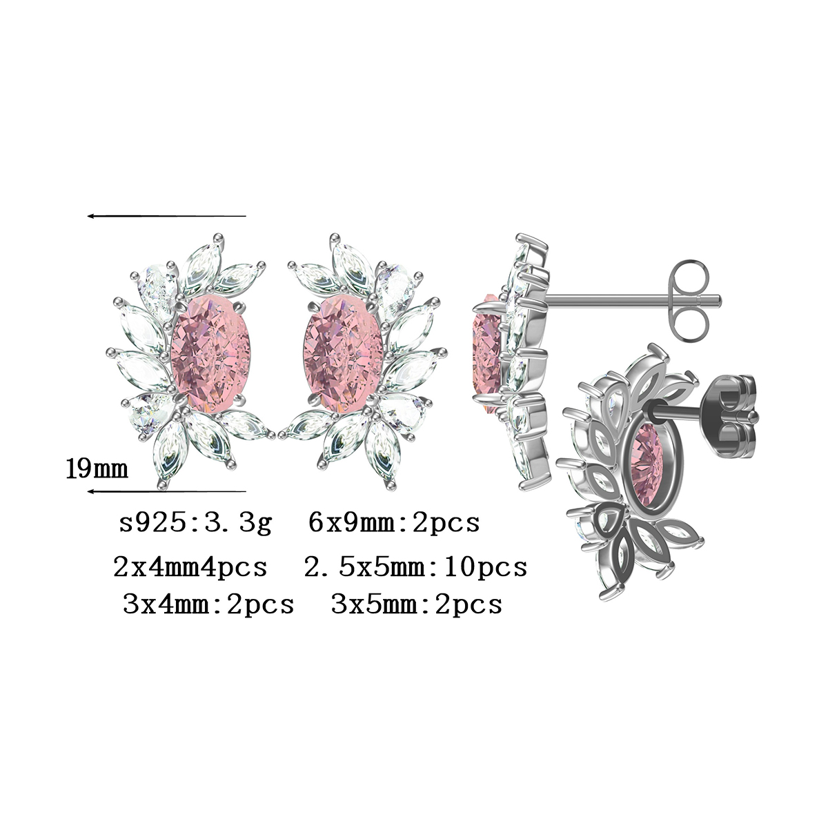 Halo Pink Sapphire Oval Cut Stud Earrings