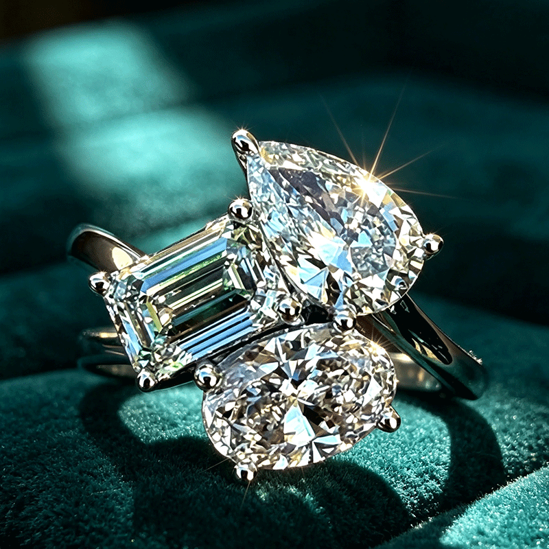 Multi-Cut Three-stone White Sapphire Engagement Ring