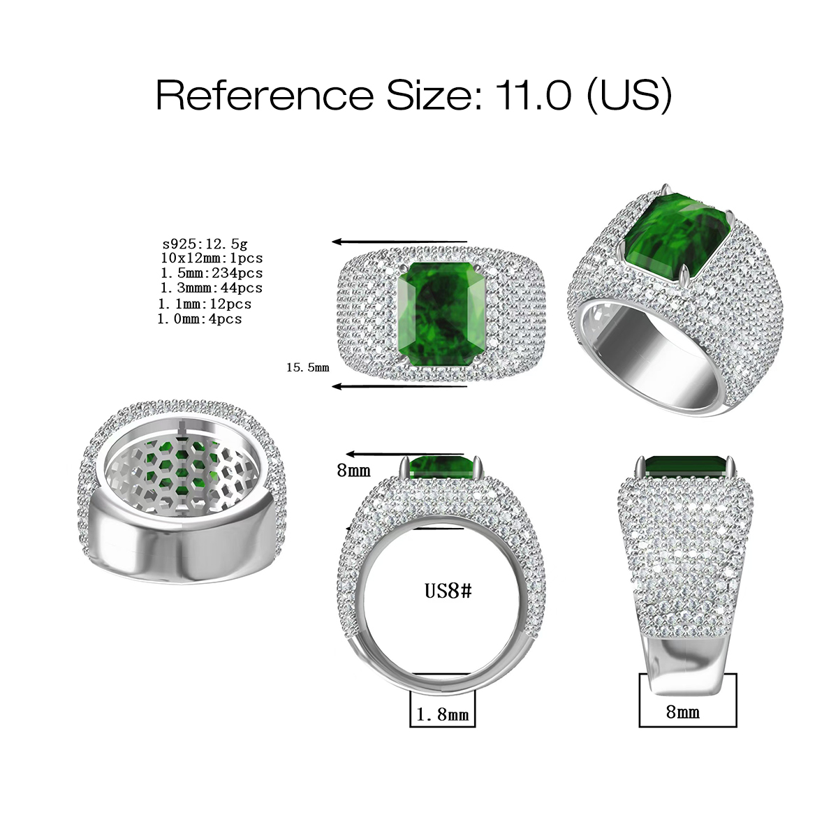 4ct Emerald Cut Pave-setting Men's Wide Ring