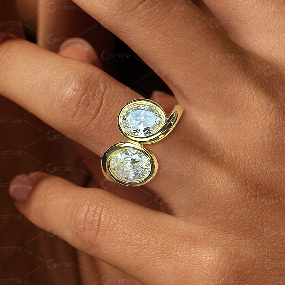 Toi et Moi Oval Cut Yellow Sapphire Engagement Ring