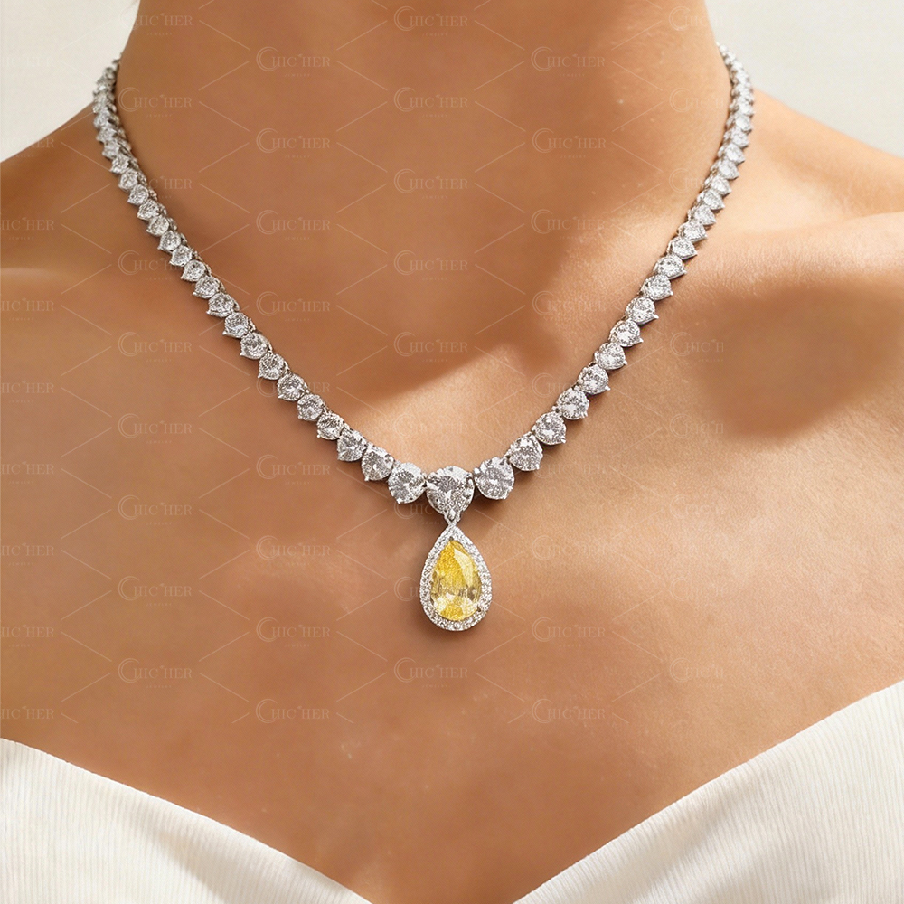 Round & Pear Cut Emerald/Yellow Sapphire Choker Necklace