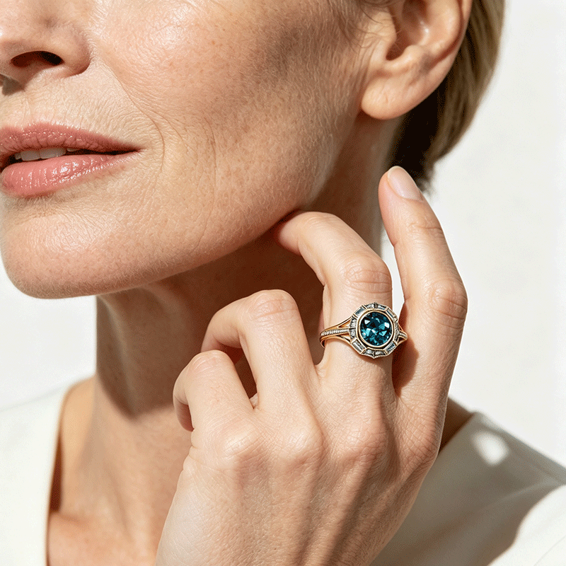 Vintage Octagonal 4ct Round Cut Teal Sapphire Statement Ring