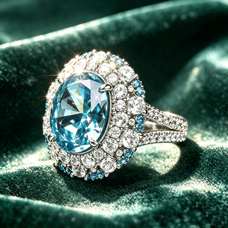Paraiba Tourmaline & White Sapphire Double Halo Ring