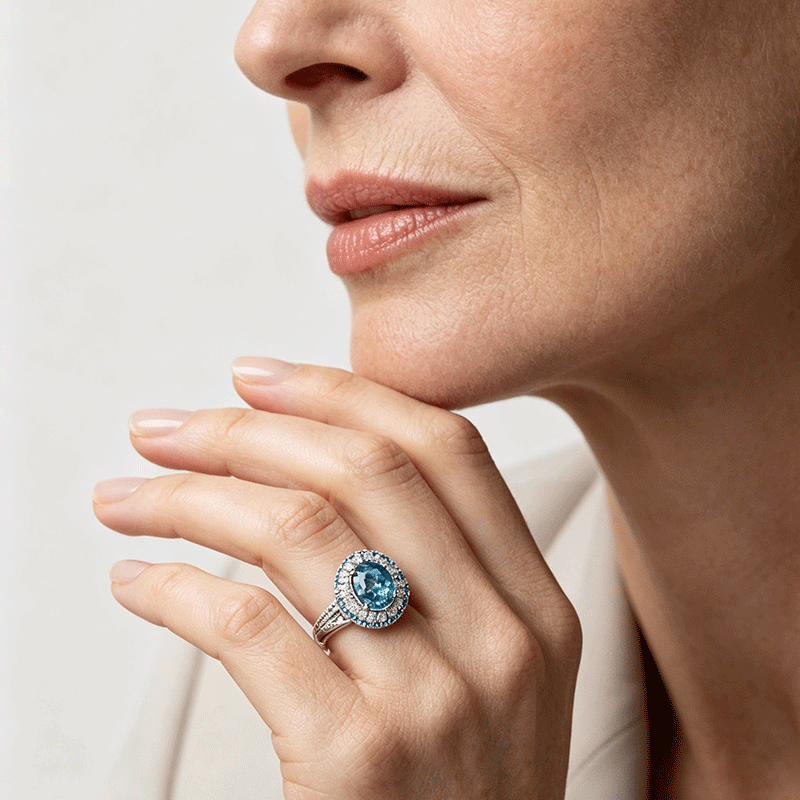 Paraiba Tourmaline & White Sapphire Double Halo Ring