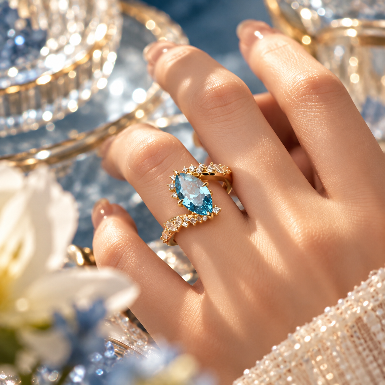 3ct Marquise Cut Fancy Aquamarine Sapphire Engagement Ring
