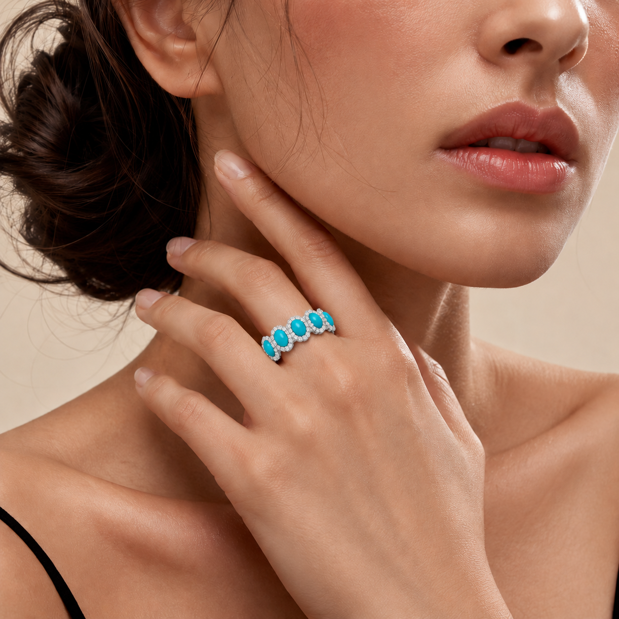 Original Design - Oval Cut Turquoise & White Moissanite Wedding Band
