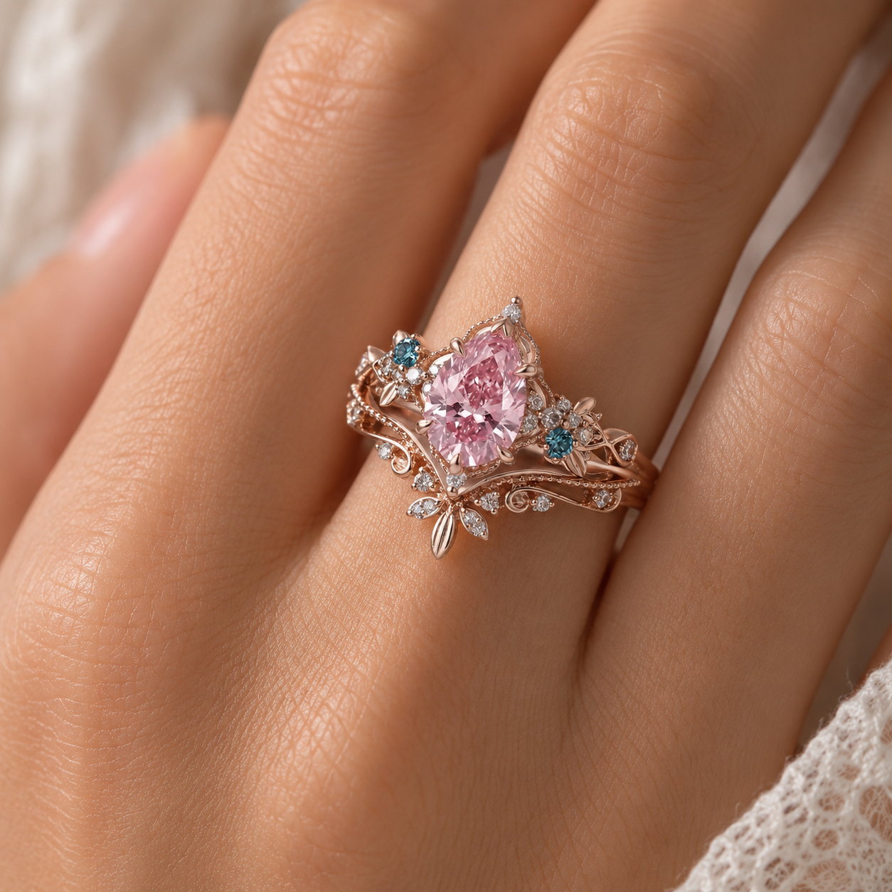 Fashion 3ct Pear Cut White / Pink Sapphie Wedding Set (2 Colors Options/ 2pcs)