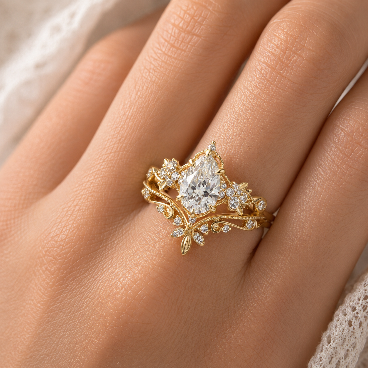 Fashion 3ct Pear Cut White / Pink Sapphie Wedding Set (2 Colors Options/ 2pcs)