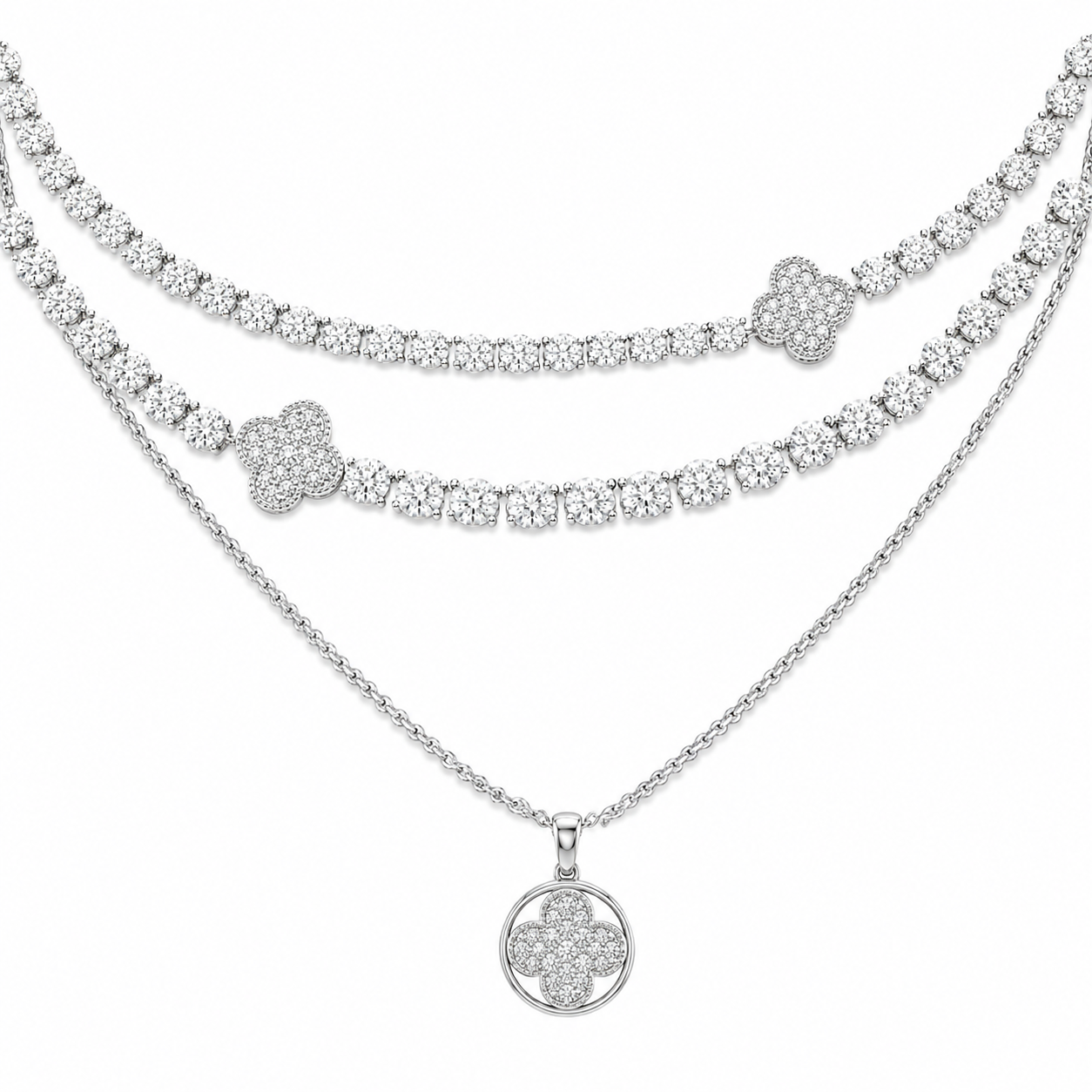 Original Design - Lucky Grass White Moissanite Necklace (Two-pieceDress）