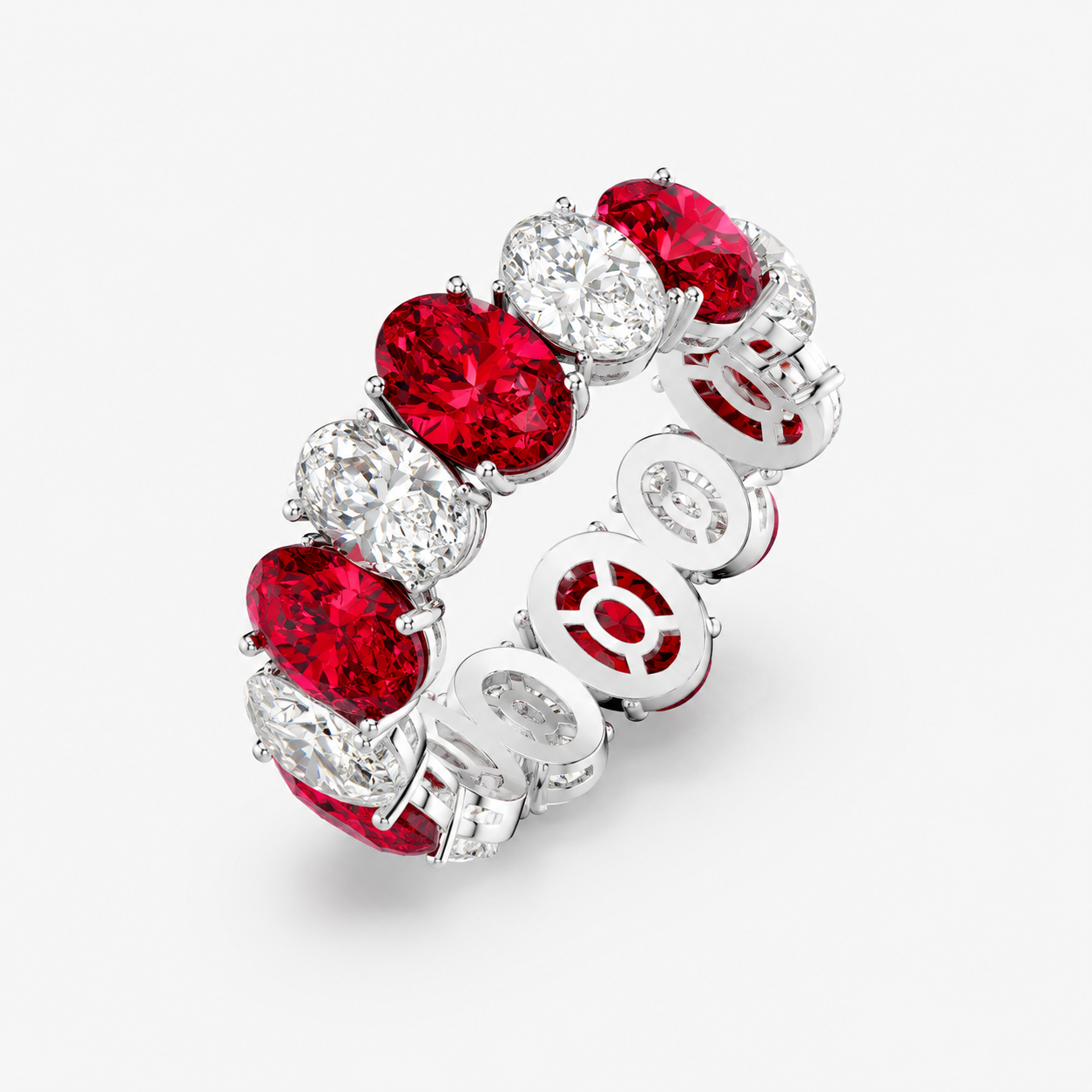 Original Design - Oval Cut Ruby Sapphire & White Moissanite Wedding Band